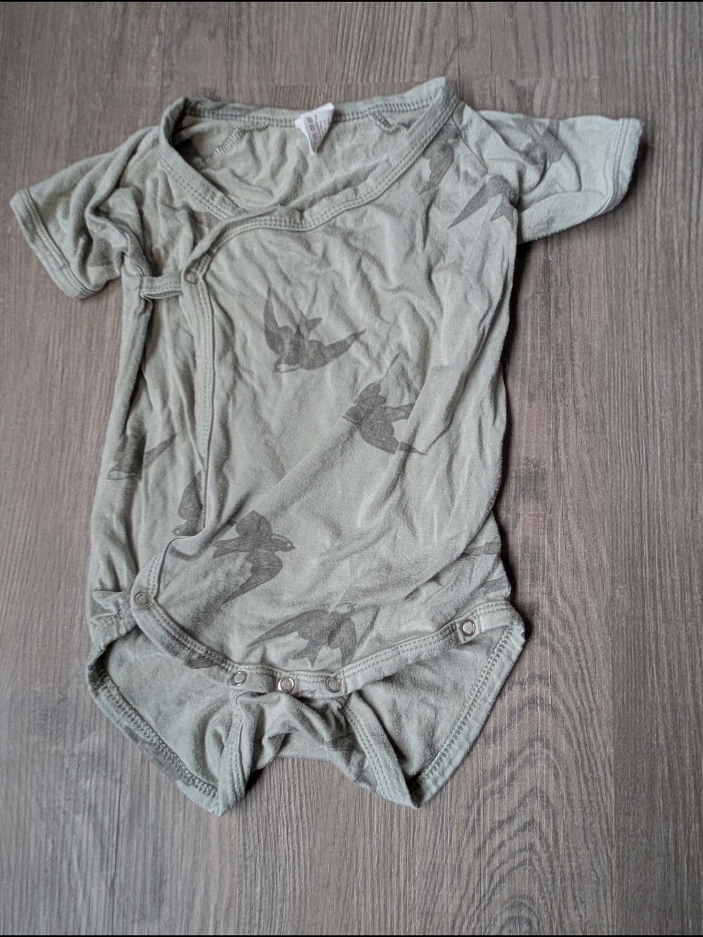 The Woods by Kate Quinn Sage Green Tonal Bird Print Modal Kimono Bodysuit 6-12 M